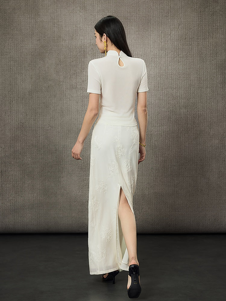 HECO Disc Button Acetate Knit Drop Neck T-Shirt - ROMAN.