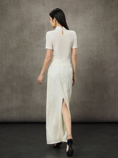 HECO Disc Button Acetate Knit Drop Neck T-Shirt - ROMAN.