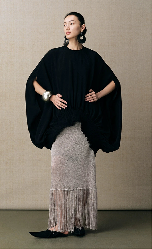 ZHUCHONGYUN balloon silhouette draped black top-GOKU.