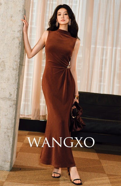 WANGXO | Acetate Knit Hand-Pinched Pleats Fishtail Dress -TYRA.