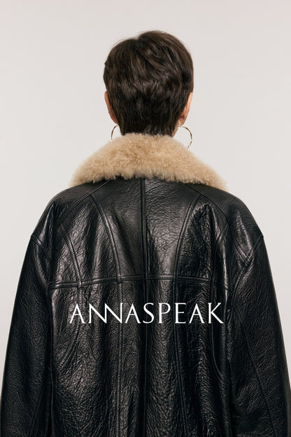 ANNASPEAK ROSSO Red Label Lambskin Detachable Wool Collar Vintage Jacket-XAVIER.