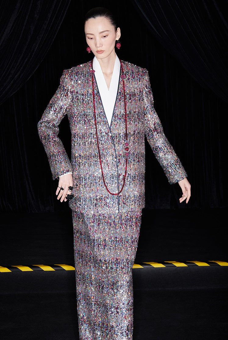 M essential Ma Kai designer Yao Ye embroidered deep V-neck straight suit - FAY.