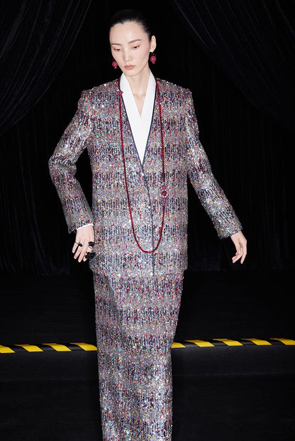 M essential Ma Kai designer Yao Ye embroidered deep V-neck straight suit - FAY.