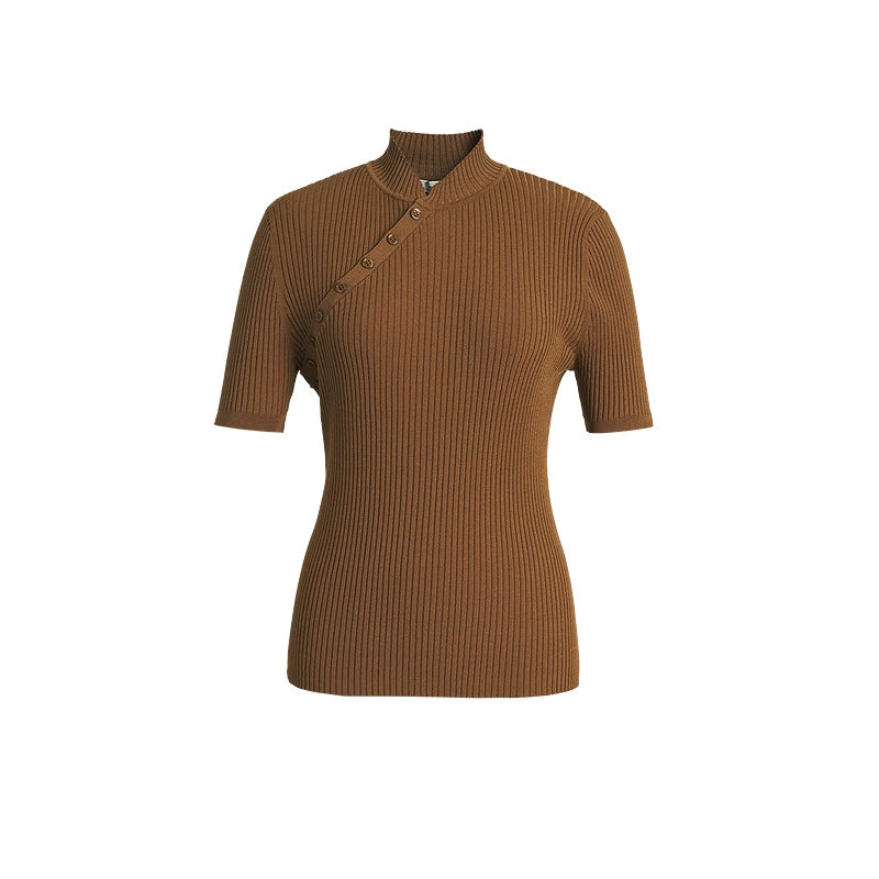 ZHUCHONGYUN silk slim ruffle knitted skirt and short sleeve top-HONG.