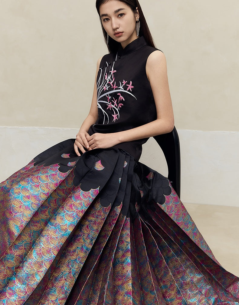 HECO mermaid scale color woven horse face skirt  high waisted long women - will.