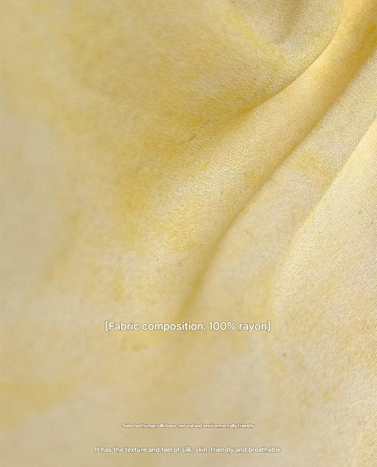 LE VENT&TES AILES 100% Silk French Haute Smudge V-Neck midi yellow Dress - FAYE