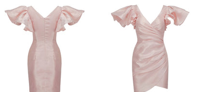 DOLLY Elegant V-Neck Short Flying Sleeve Hip Wrap Short Dinner Date Dress-KELA