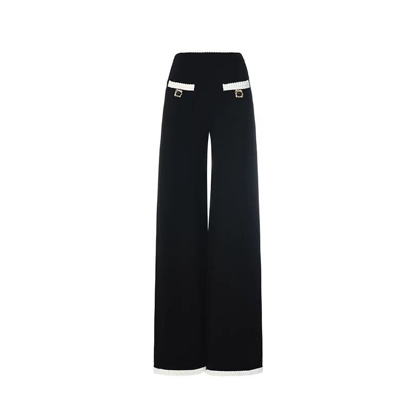 FAME elegant hand-hooked lace high-waisted black knitted trousers - RICHARD