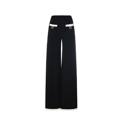 FAME elegant hand-hooked lace high-waisted black knitted trousers - RICHARD