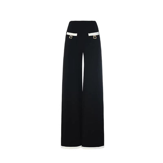 FAME elegant hand-hooked lace high-waisted black knitted trousers - RICHARD