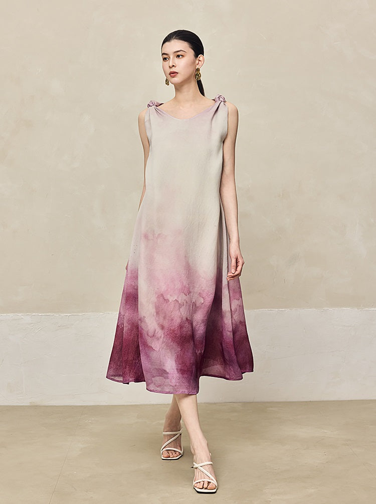 HECO Ink Dye Twisted Chiffon Slip Midi Sleeveless Dress Women - CARRY.