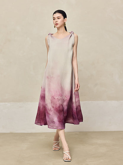 HECO Ink Dye Twisted Chiffon Slip Midi Sleeveless Dress Women - CARRY.