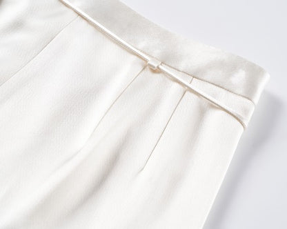 COMME MOI Lv Yan Designer Summer Acetate Satin Strappy White Tapered Pants -SUMMER.