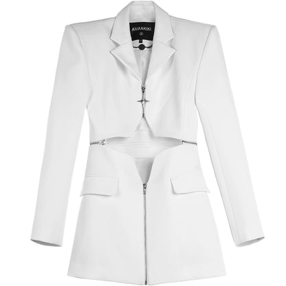 ANNAKIKI  hollow star-shaped patchwork blazer -SANNY.