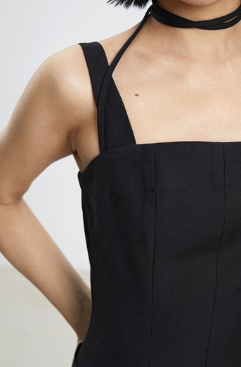 TINY IN women's summer pleated little black slip dress -PIPE