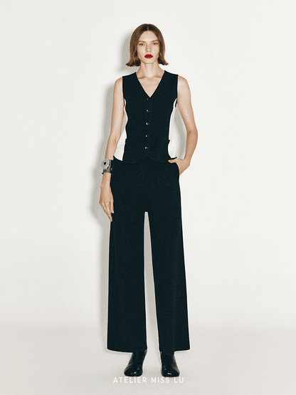 ATELIER MISS LU Geometric Contrasting Cashmere and Wool Blend Vest - IVY