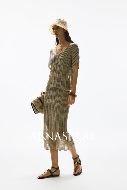ANNASPEAK Lightweight and breathable cut-out fine glitter top skirt set summer-TOSE.