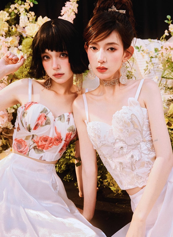 DOLLY Elegant White Natural Waist Flower Bud Long Chic Skirt-CYNTHIA  (V)