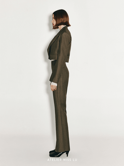 ATELIER MISS LU Button-down Hem Straight Wool Cropped Suit - JECOR.