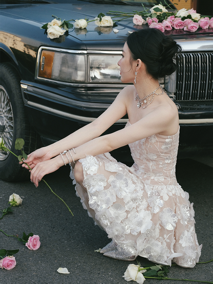 Wardrobes by Chen Luxury Strapless Embroidered Crystal Flower Evening bridal Dress-Florence
