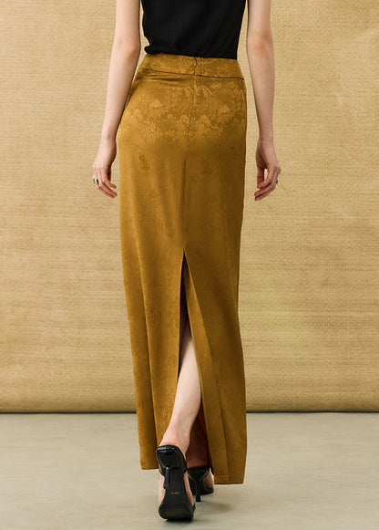 HECO Chinese high-end acetate bamboo feminine temperament printed slit skirt - COLT.