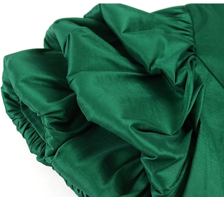 DOLLY Elegant Dark Green Retro Style Slant Collar Short Puff Sleeve Short Banquet Dress-CHITAH