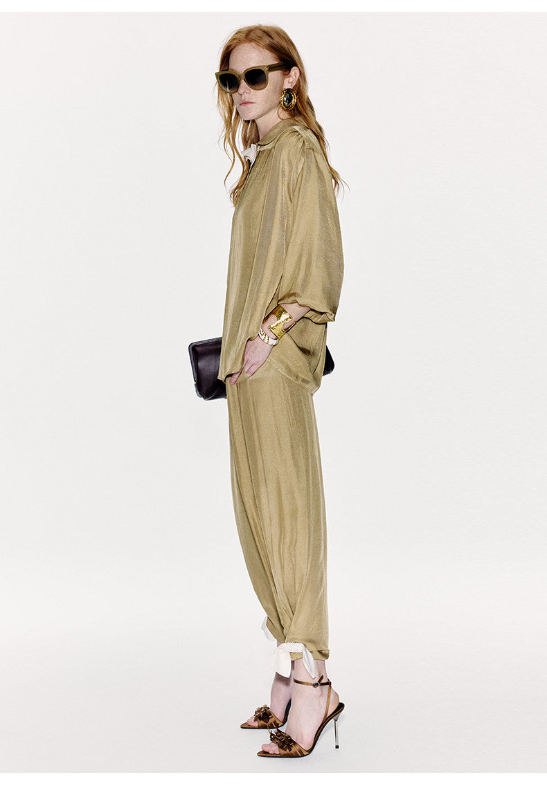 ATELIER MISS LU Embellishment Cinched Acetate Tapered Pants - LEE.