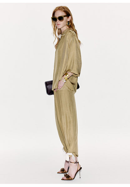 ATELIER MISS LU Embellishment Cinched Acetate Tapered Pants - LEE.