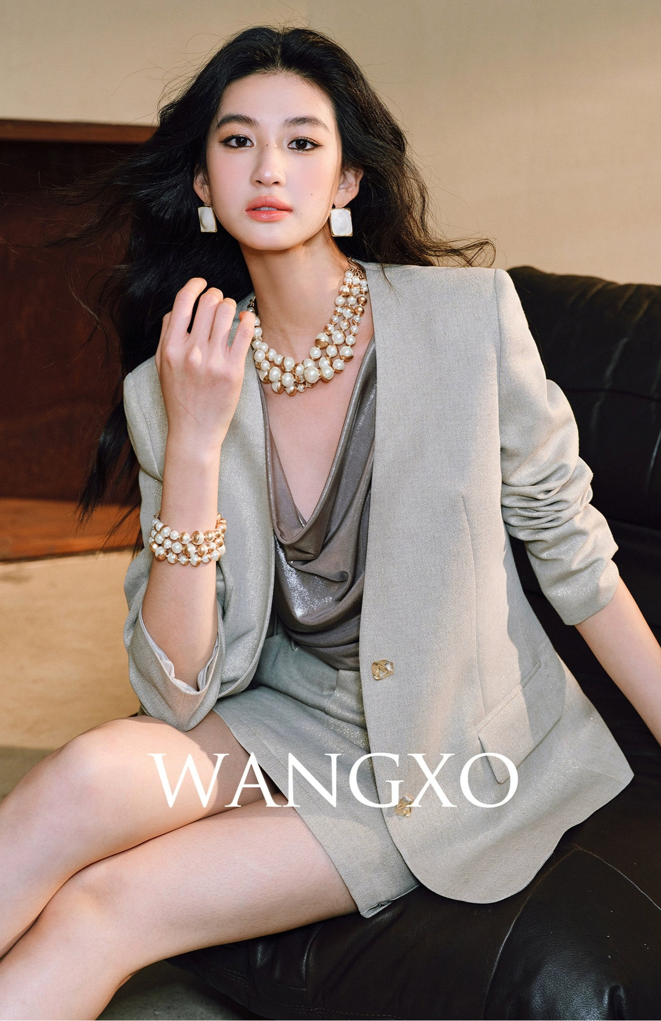 WANGXO Linen Luster Set Light-Luxury Collarless Suit & Micro A-Skirt Old Money Style- LYRAH