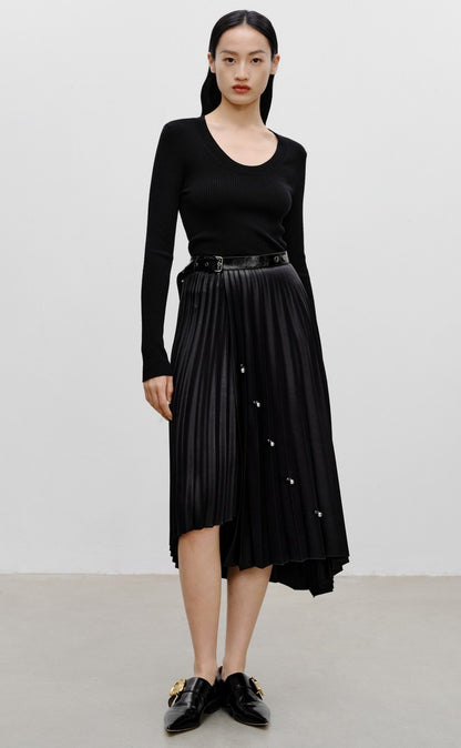 COMME MOI Lv Yan designer women's beaded triacetate commuter skirt - WILLOW.