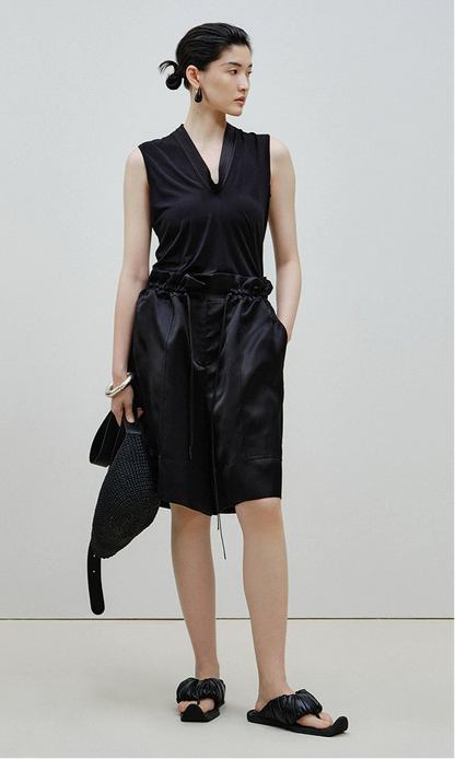 ZHUCHONGYUN Black Stand Up Collar Sleeveless Slim top--SHUN.