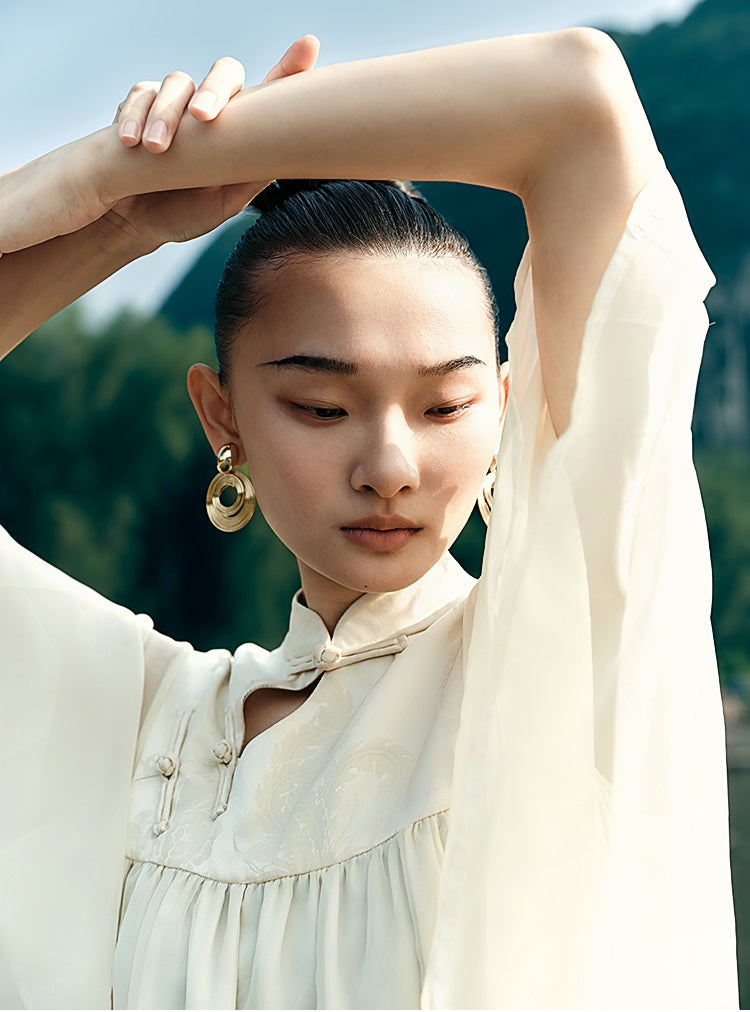 HECO [Feng Wu Clear Sleeves] New Chinese Standing Collar Buckle Flowing Dress- CLOAK.