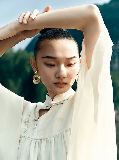 HECO [Feng Wu Clear Sleeves] New Chinese Standing Collar Buckle Flowing Dress- CLOAK.