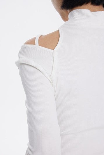 [20% OFF] TINY IN irregular cut-out off-the-shoulder long-sleeved T-shirt temperament slim fit half-neck base layer