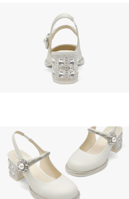 SHOESZOOO Maryjane Rhinestone Round Toe Block Heels - WISDOM.