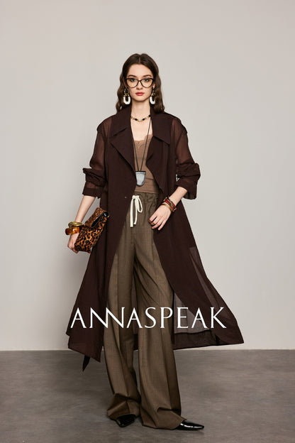 ANNASPEAK Machine  Midi Length Lightweight Loose Silhouette Long Trench Coat-MUA.
