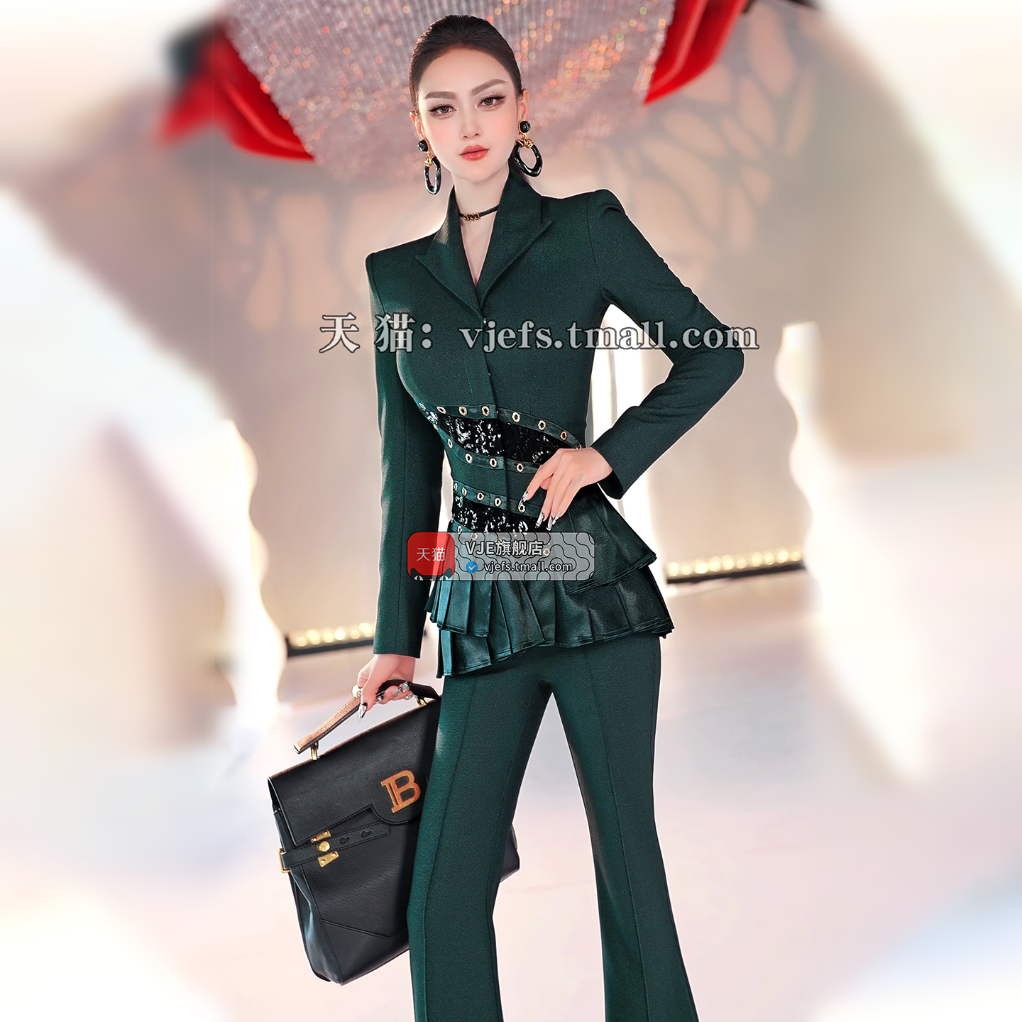 VJE  Lace Contrast Flared Pants 2-Piece Style Suit - ACK.