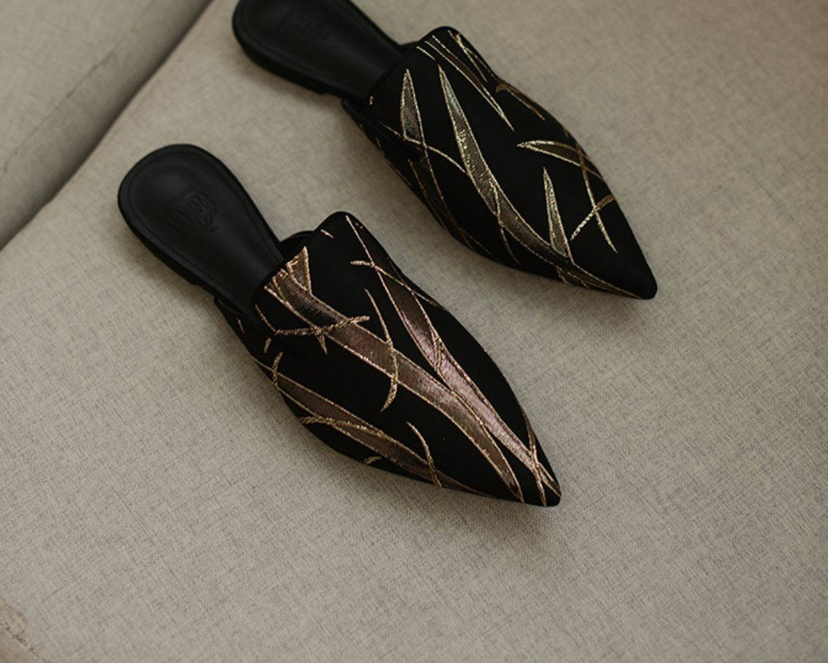 B-FEI Japanese classical pointed toe flat bottom satin slippers-SOPH.