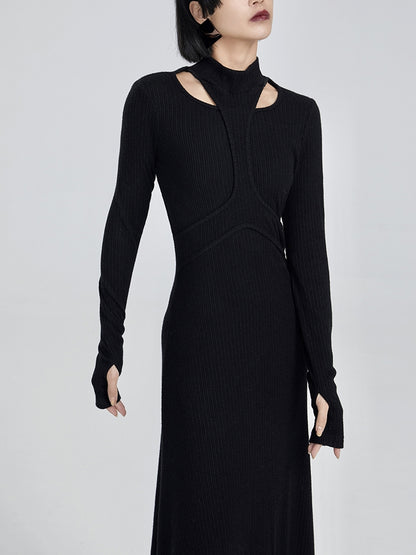 TINYIN slim swing maxi knit dress with cut-out stitching -KOKO