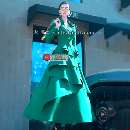 VJE Fashion Outfit Suit Skirt New Western-style Jacket Two-piece Irregular Long Skirt-NIMA