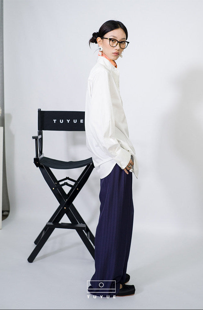 TUYUE Blue Dark Stripe Silhouette Casual Straight Pants - RICO.