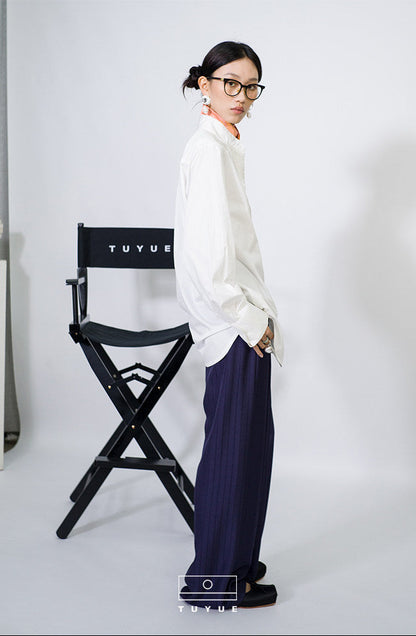 TUYUE Blue Dark Stripe Silhouette Casual Straight Pants - RICO.