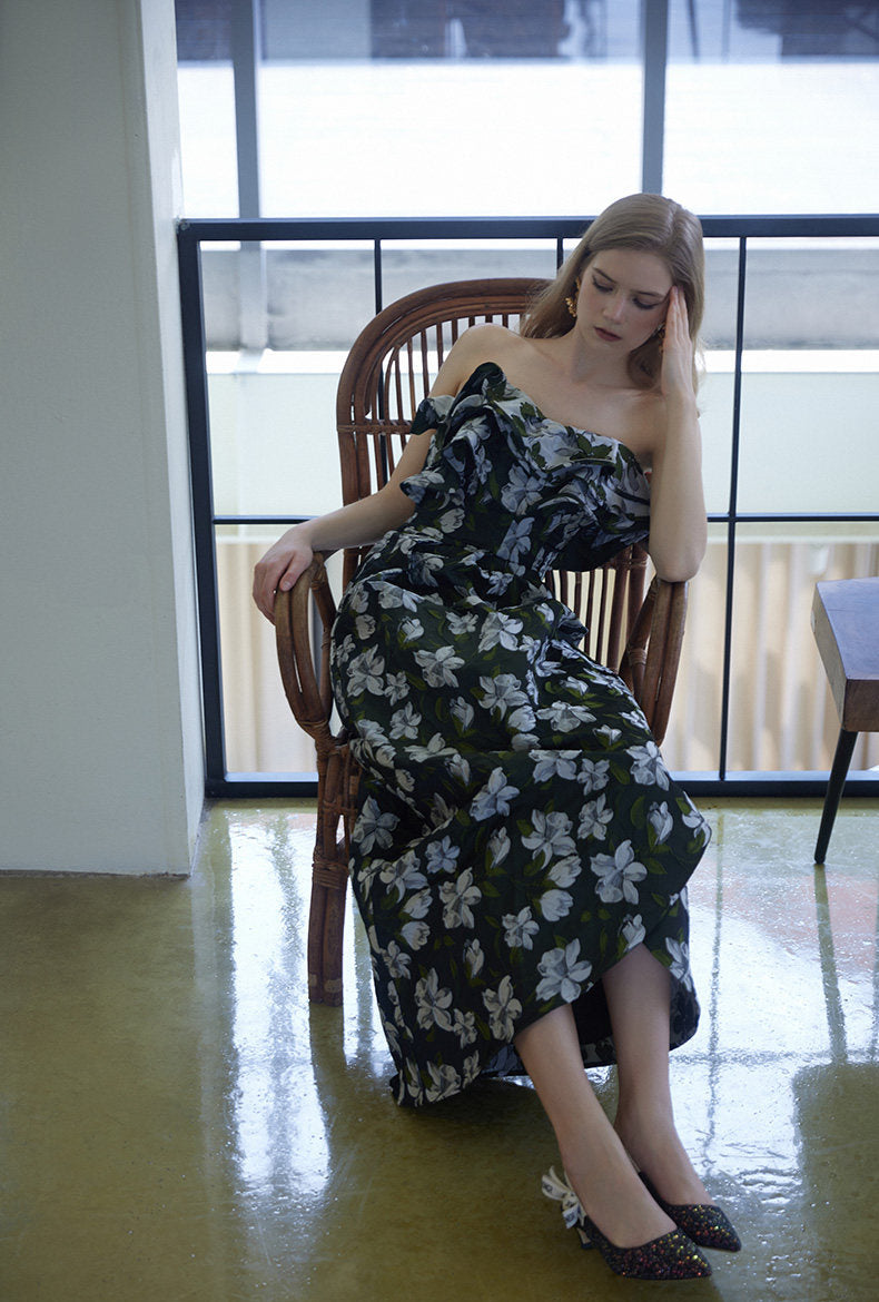 GOUDIN Long elegant floral sleeveless dress-TIM.