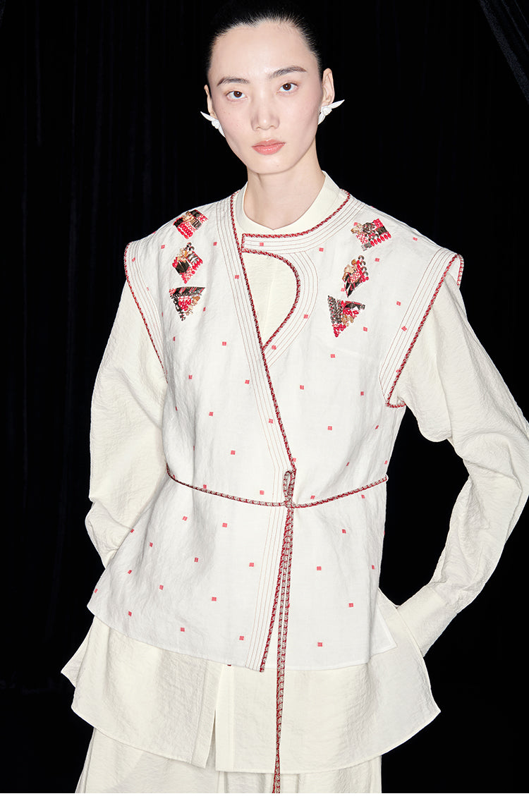 M essential Mackay's stone-embellished mosaic embroidered gilet vest blazer pant set - feb.