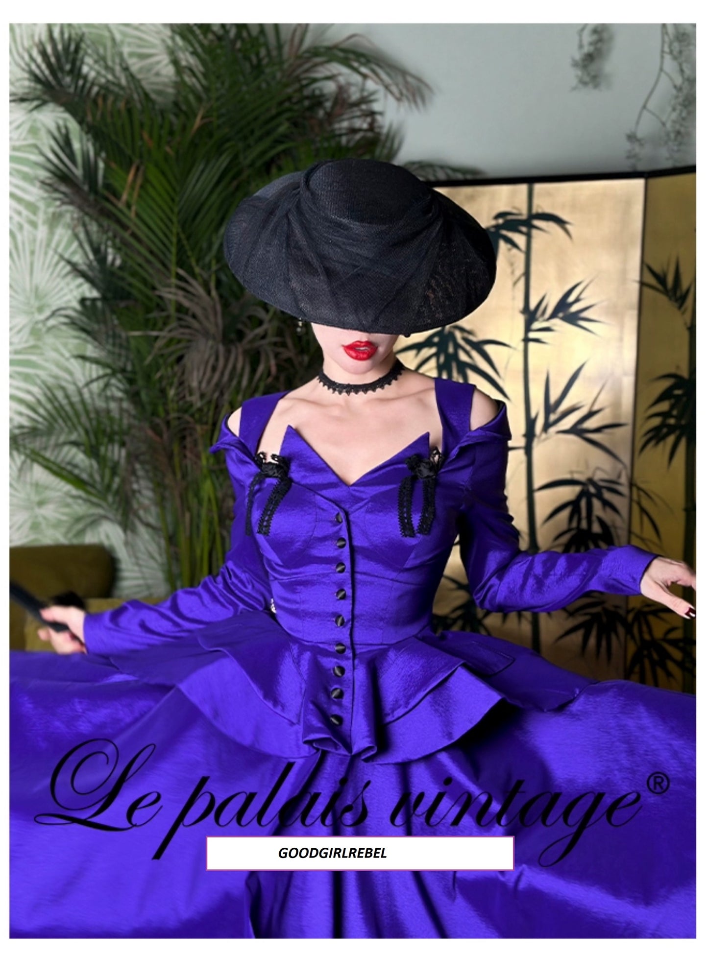 Le Palais Vintage heavy purple slim off-the-shoulder neck tuxedo jacket - pai