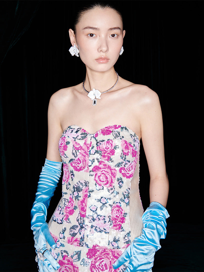 M essential Mackay designer strapless floral sequins Corset pencil skirt set - marcel.