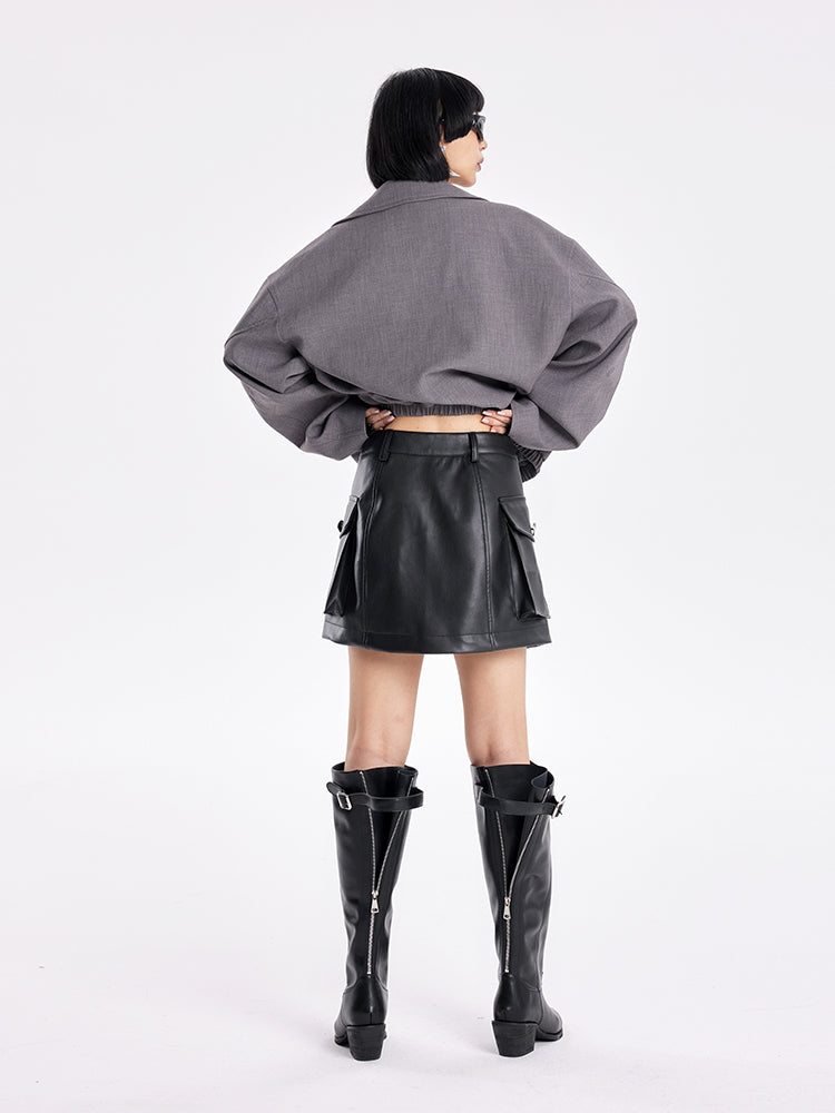 TINY IN high-waisted leather detachable two-piece skirt -SOMT
