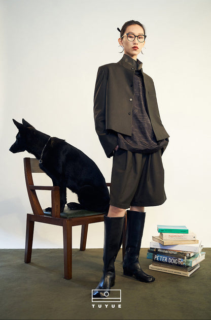 TUYUE elegant stand-up collar short casual jacket- KIM.