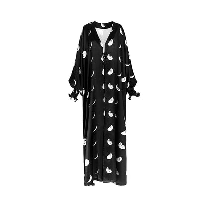 TUYUE moon print lantern cuff buckle holiday long coat- FATIMA.