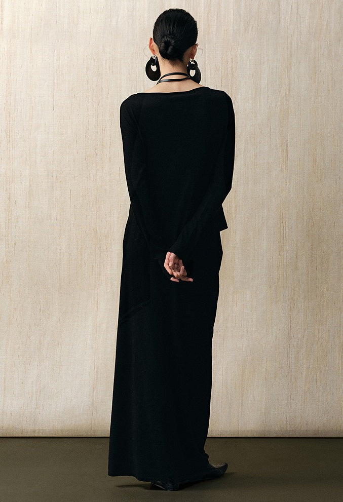 ZHUCHONGYUN  black sheep wool slim long knitted dress--SIMI.
